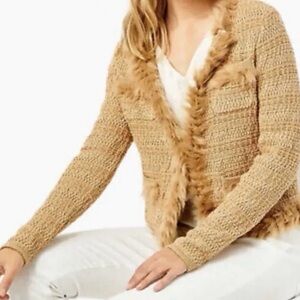 NWOT Lilly Pulitzer Preona Cardigan Sweater Sand Castle Metallic Size XL 🤎💛🤎